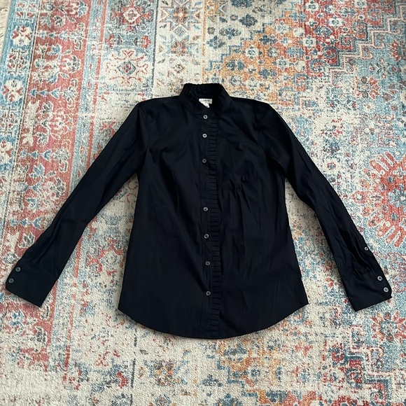 NWT Jcrew black cotton ruffle-detail button-down top. - Picture 1 of 5
